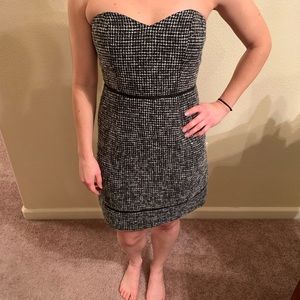 Tweed dress with black boning/stitching detail